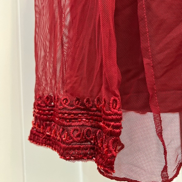 Lane Bryant Red Beaded Lace Sheer Long Sleeve Top - Picture 3 of 6